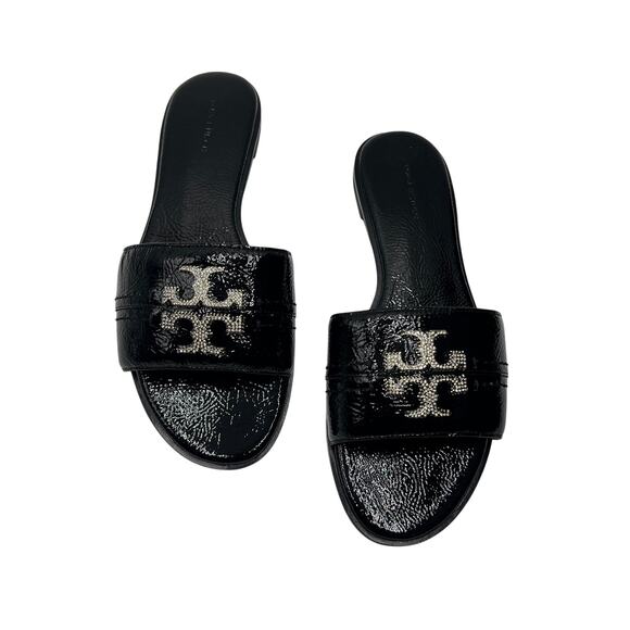 Tory Burch Everly Slide Sandals Perfect Black/Crystal Size 8 NEW - Picture 1 of 8